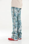 Blue Floral Stacked Flare Jeans