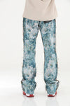 Blue Floral Stacked Flare Jeans