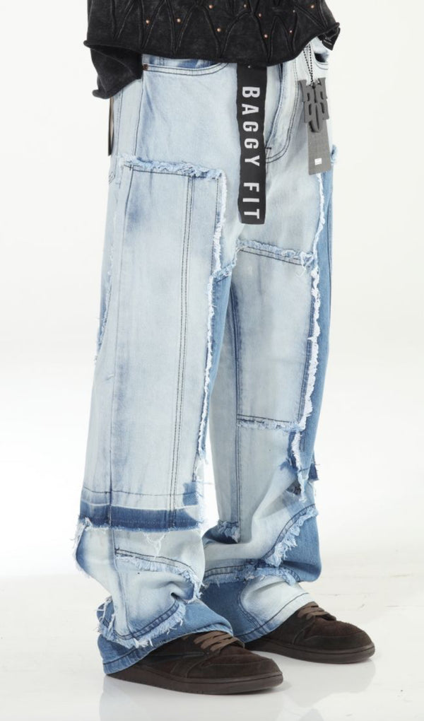 Light Stone Wash Baggy Fit Denim Jeans