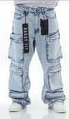 ICE Stone Wash Pocket Baggy Fit Denim Jeans
