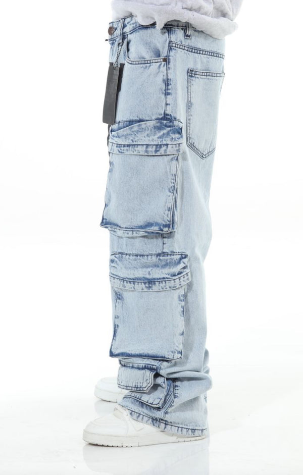 ICE Stone Wash Pocket Baggy Fit Denim Jeans