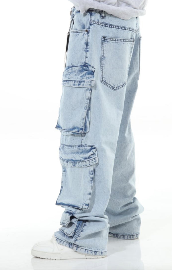 ICE Stone Wash Pocket Baggy Fit Denim Jeans