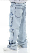 ICE Stone Wash Pocket Baggy Fit Denim Jeans