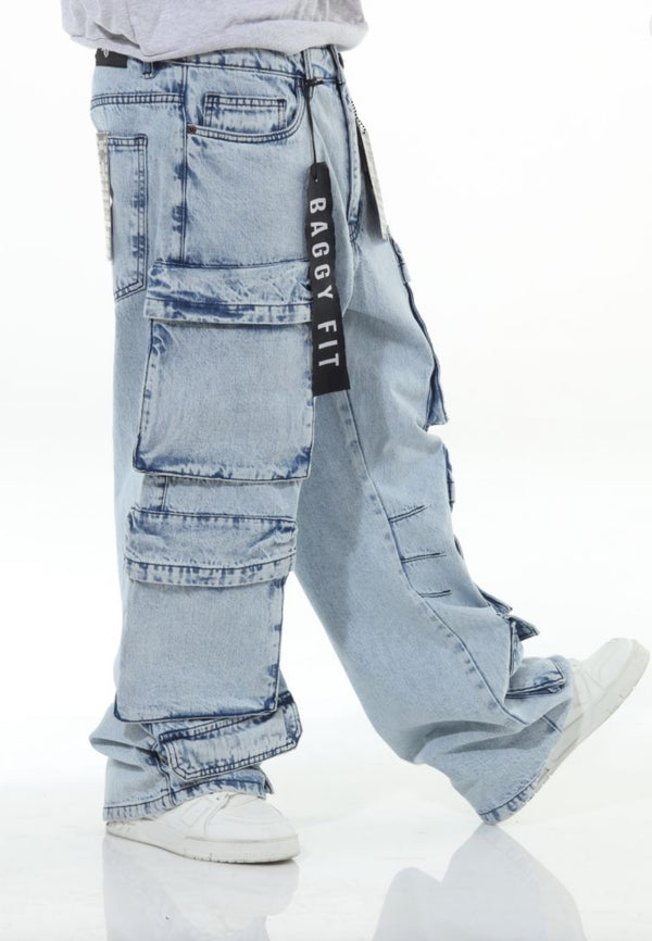 ICE Stone Wash Pocket Baggy Fit Denim Jeans