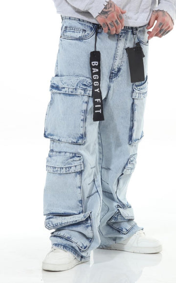 ICE Stone Wash Pocket Baggy Fit Denim Jeans