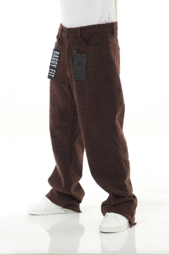 All Over Textured Brown Baggy Jeans