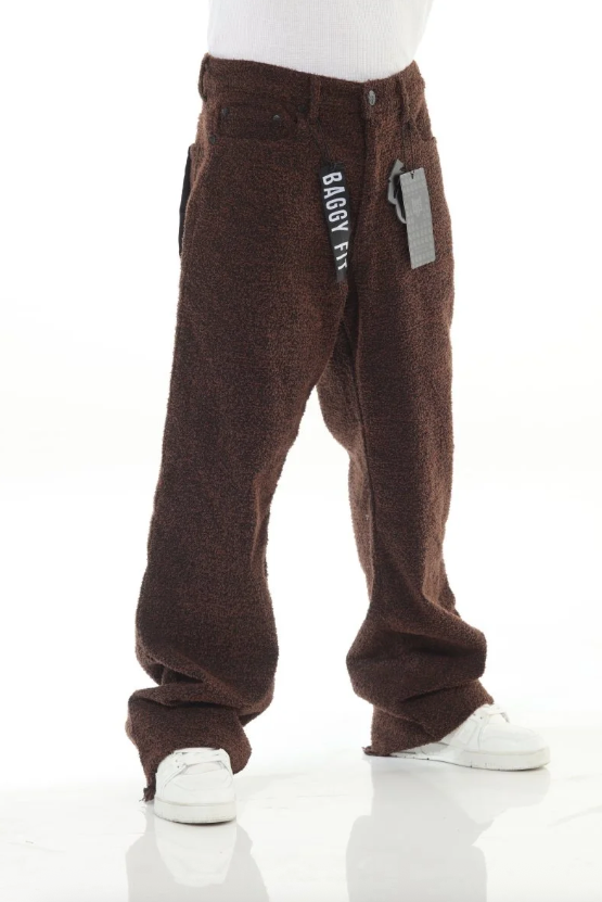 All Over Textured Brown Baggy Jeans