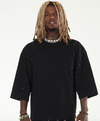 Oversized Black Cropped Rhinestone T-Shirt